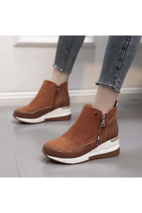 Women's Fashion Retro Solid Color Splicing Boots Thick Sole High-Heels Round Toe Casual Boots