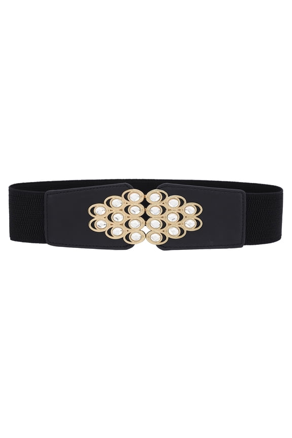 Women's Fashion Rhinestone Wide Elastic Belts Thick Stretch Waistband for Dress Shirts Black One Size