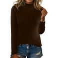 thumbnail image 1 of Women’s Fashion Ribbed Knit Pullover, Solid Color Half High Collar Sweater, Casual Long Sleeve Soft Knit Top for Office, School, Travel, or Everyday Wear Coffee, 1 of 6