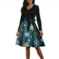 thumbnail image 1 of Women's Fashion Round Casual Slim Fit Christmas Print Large Swing Long Sleeve Dress, V-Neck, Holiday Print, Retro Style, Party Wear, Flare Hem,Royal Blue,S, 1 of 6