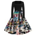 thumbnail image 1 of Women's Fashion Round Neck Casual Slim Christmas Printed Long Sleeve Dresses, Square Neck, Holiday Print, Retro Style, Party Wear, Slim Fit, Festive,Blue,2XL, 1 of 6
