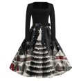 thumbnail image 1 of Women's Fashion Round Neck Casual Slim Christmas Printed Long Sleeve Dresses, Square Neck, Holiday Print, Retro Style, Party Wear, Slim Fit, Festive,Dark Gray,4XL, 1 of 6