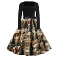 thumbnail image 1 of Women's Fashion Round Neck Casual Slim Christmas Printed Long Sleeve Dresses, Square Neck, Holiday Print, Retro Style, Party Wear, Slim Fit, Festive,Khaki,XL, 1 of 6