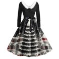 thumbnail image 1 of Women's Fashion Round Neck Casual Slim Christmas Printed Long Sleeve Dresses, V-Neck, Plush Christmas Tree Print, Audrey Dress, Retro Style, Party Wear,Black,XL, 1 of 5