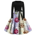 thumbnail image 1 of Women's Fashion Round Neck Casual Slim Fit Christmas Print Large Swing Long Sleeve Dress for Holiday and Everyday Fashion, Perfect for Women's Casual Wardrobe,Purple Pink,S, 1 of 4