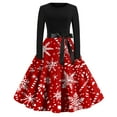 thumbnail image 1 of Women's Fashion Round Neck Casual Slim Fit Christmas Print Large Swing Long Sleeve Dress for Holiday and Everyday Fashion, Perfect for Women's Casual Wardrobe,Red,M, 1 of 4