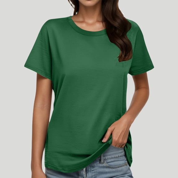 Women's Fashion Round Neck Plus Size Short Sleeved Solid Color T Shirt Top Juniors Graphic Tops Violet Shirt Space T Shirt Women Soft Womens Casual Tees Pack of Turtle Neck Top for Women Casual Short