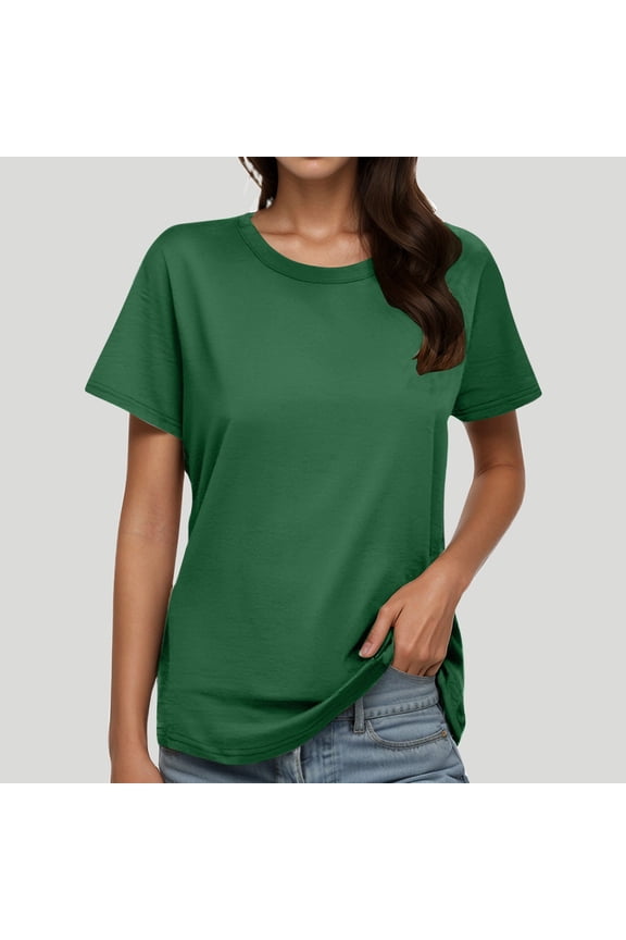 Women's Fashion Round Neck Plus Size Short Sleeved Solid Color T Shirt Top Juniors Graphic Tops Violet Shirt Space T Shirt Women Soft Womens Casual Tees Pack of Turtle Neck Top for Women Casual Short