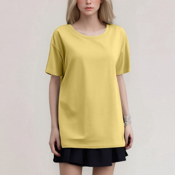 Women's Fashion Round Neck Plus Size Short Sleeved Solid T Shirt Top, XXXL, Yellow