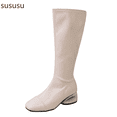 thumbnail image 1 of Women's Fashion Round Toe Heel Platform Mid Calf Boots Zip Up Leather Ankle Booties Comfortable Casual Winter Footwear, 1 of 7