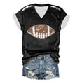 thumbnail image 1 of Women's Fashion Rugby Print V Neck Short Sleeve Printed T Shirt Top, 1 of 4