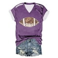 thumbnail image 1 of Women's Fashion Rugby Print V Neck Short Sleeve Printed T Shirt Top, 1 of 4