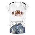 thumbnail image 1 of Women's Fashion Rugby Print V Neck Short Sleeve Printed T Shirt Top, 1 of 4