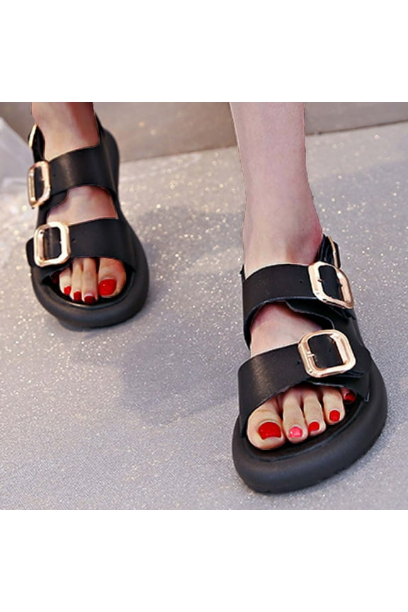 Women's Fashion Sandals Casual Versatile Retro Youth Girls Sandals Spring Summer Thick Bottom Sandal New Flat-Heeled Roman Beach Sandals