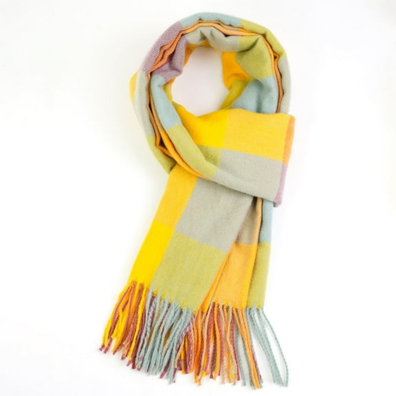 Women's Fashion Scarves Long Shawl Winter Thick Warm Knit Large Plaid Scarf Women's Fringe Scarf Winter Scarf for Women Windproof Warm Tassel Scarves Plaid Long Shawl for Cold Weather