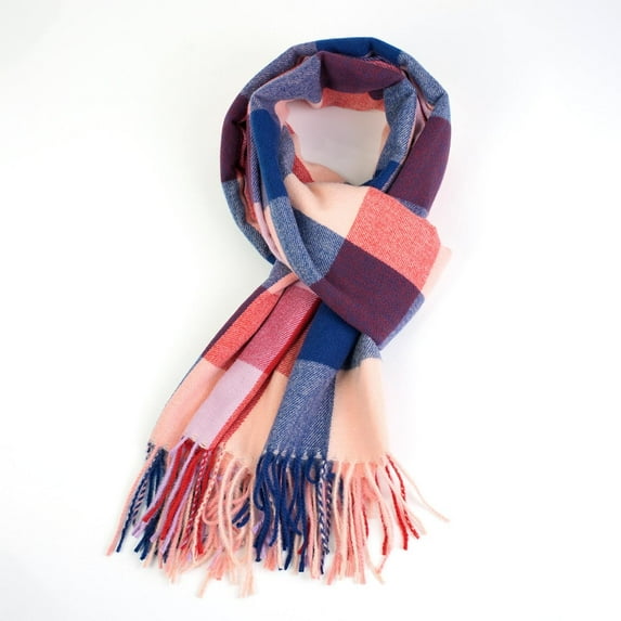 Women's Fashion Scarves Long Shawl Winter Thick Warm Knit Large Plaid Scarf Women's Fringe Scarf Winter Scarf for Women Windproof Warm Tassel Scarves Plaid Long Shawl for Cold Weather