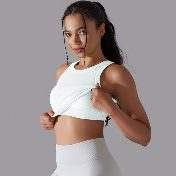 Women's Fashion Seamless Fluorescent Knit Yoga Wear Solid Color Semi Fixed Cup Crop Sleeveless Workout Vest Wireless Sports Bra All Day Comfort Bra Yoga Workout Clothes for Women Sleep Yoga Bra Cute