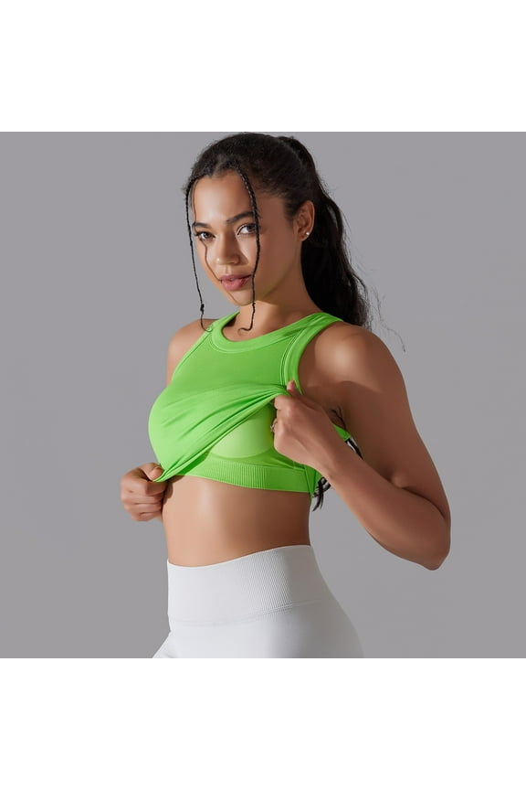 Women's Fashion Seamless Fluorescent Knit Yoga Wear Solid Color Semi Fixed Cup Crop Sleeveless Workout Vest Yoga Clothes for Women Bra Work Out Attire for Women Yoga Running Spread Bar for Women