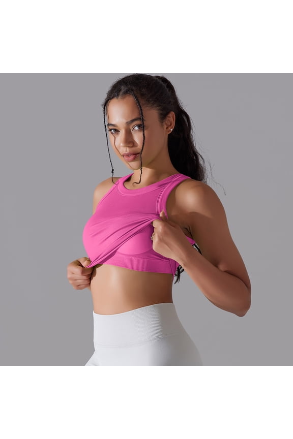 Women's Fashion Seamless Fluorescent Knit Yoga Wear Solid Color Semi Fixed Cup Crop Sleeveless Workout Vest Yoga Clothes for Women Bra Work Out Attire for Women Yoga Running Spread Bar for Women