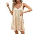 thumbnail image 1 of Women's Fashion Sequin Solid Color Suspender Dress for New Year's Eve, Clubs, and Evening Galas Beige L, 1 of 5