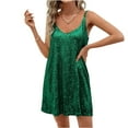 thumbnail image 1 of Women's Fashion Sequin Solid Color Suspender Dress for New Year's Eve, Clubs, and Evening Galas Green L, 1 of 5
