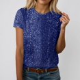 thumbnail image 1 of Women's Fashion Sequined Round Neck T-Shirt Elegant Casual Short Sleeve Top Comfortable Shiny Blouse for Daily Wear, 1 of 4