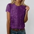 thumbnail image 1 of Women's Fashion Sequined Round Neck T-Shirt Elegant Casual Short Sleeve Top Comfortable Shiny Blouse for Daily Wear, 1 of 4