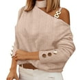 thumbnail image 1 of Women's Fashion Sexy Chain Button Ornament Off The Shoulder Hanging Neck Long Sleeved T Shirt, 1 of 2