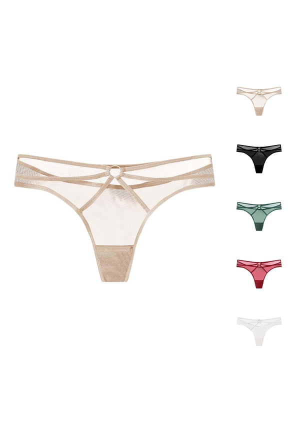 Women's Fashion Sexy Thong Cotton Bottom Crotch Sexy Thin Belt Ring Breathable Ice Silk Seamless Underwear