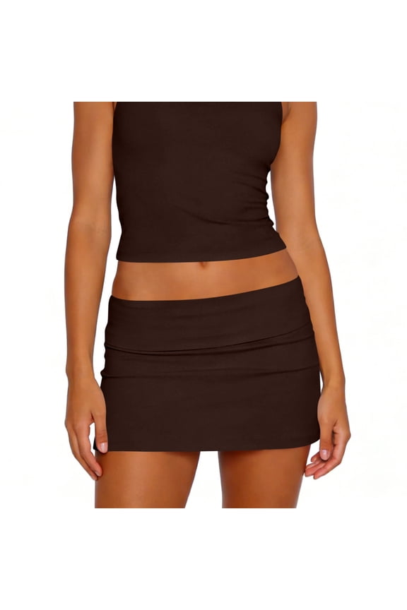 Women's Fashion Sexy Y2K Bodycon Solid Color Micro Mini Skirt Brown M