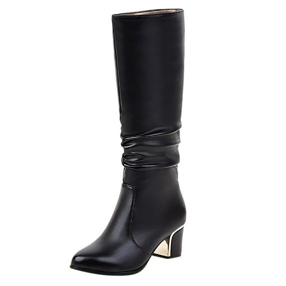 Women's Fashion Shoes Knee High Slouch Boots for Women Low Kitten Heel Long Boot Square Toe Fall Slouchy Boots Comfortable Fashion Shoes
