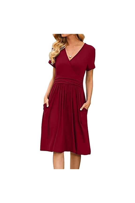 Women's Fashion Short Sleeve Printed Pocket Midi Length Casual Skirt Women Dresses below The Knee Dresses for Women Casual Fall Peach Casual Dress Shirt Dress Summer Tunic Dress Petite Dresses for