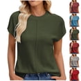 thumbnail image 1 of Women's Fashion Short Sleeve Round Neck Casual Sweater Pullover Top Loose Fit Breathable Lightweight Summer Tops | CSEONE,Red L, 1 of 8