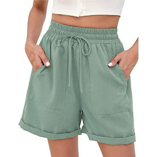 Women's Fashion Shorts High Waist Wide Leg Drawstring With Pockets ...