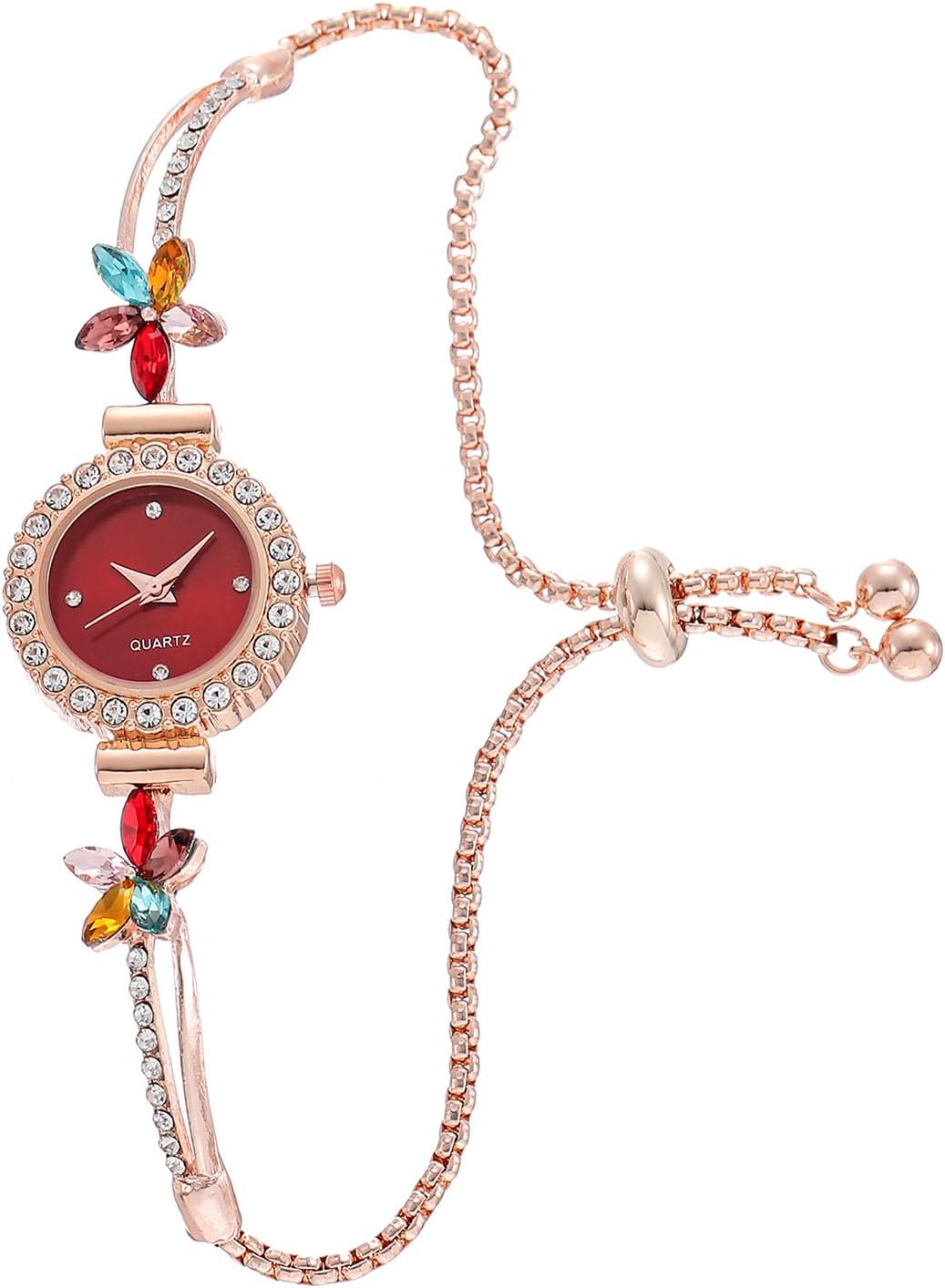 Womens Rose Gold Analog Quartz Light Simple Floral Bracelet Diamond Luxury Watch Luxury-Fashion-Rose-Gold-  main image 2
