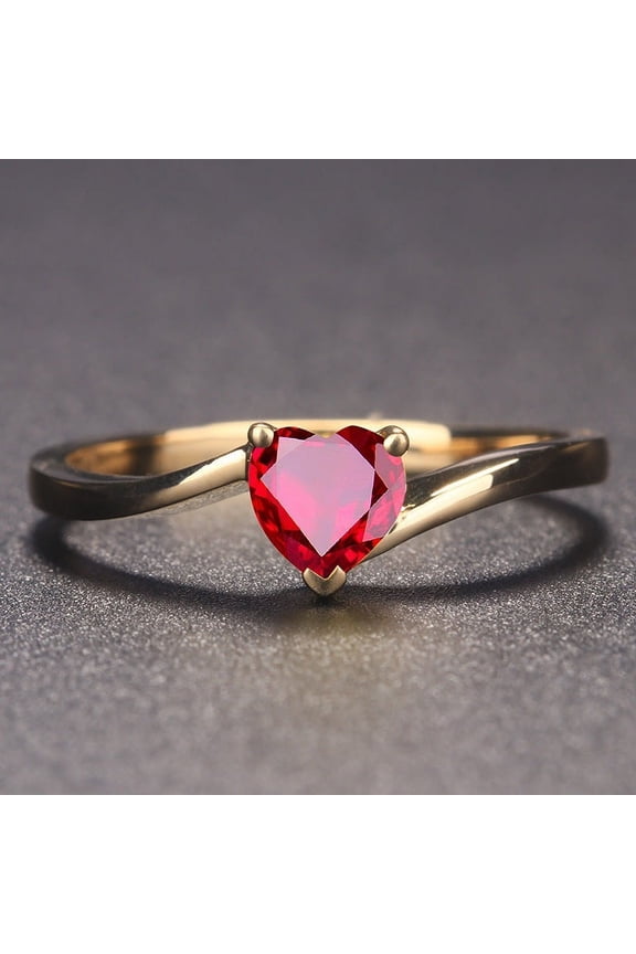 Women's Fashion Simple Red Sapphire Heart-shaped Ring