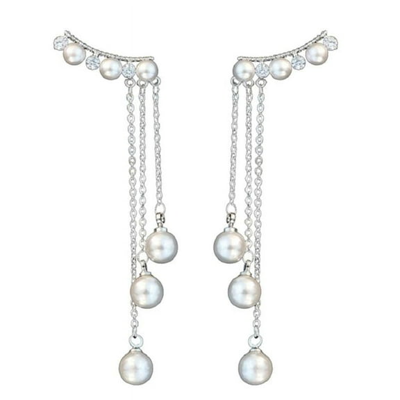 Women's Fashion Simulated Pearl Tassel Earrings Bridal Long Dangle Drop Earrings for Women Jewelry Gift