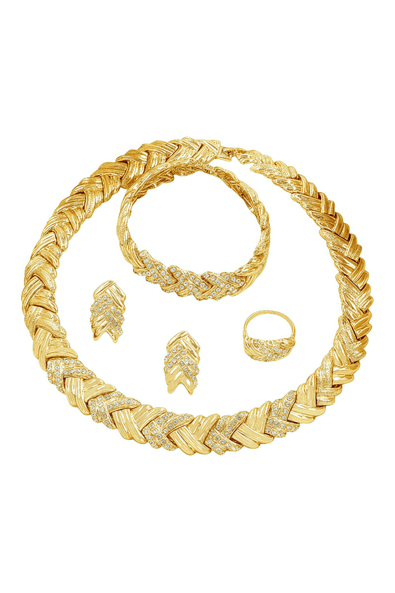 Women's Fashion Simulation Jewelry Set - 18K Gold Plated Crystal Necklace, Earrings, Bracelet, Ring for Wedding & Special Occasions | Dubai Style