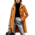 thumbnail image 1 of Women's Fashion Single-Breasted Trench Coat - A-Line Solid Color Long-Sleeved Fall Winter Jacket, Yellow, XXL, 1 of 4