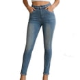 thumbnail image 1 of Women's Fashion Skinny Jeans, Button Zip Fly Denim Pants with Rhinestone Bow Decor & Pockets, Slim Fit Ankle Length Skinny Trousers for Daily Street Wear Blue-C M(M), 1 of 5