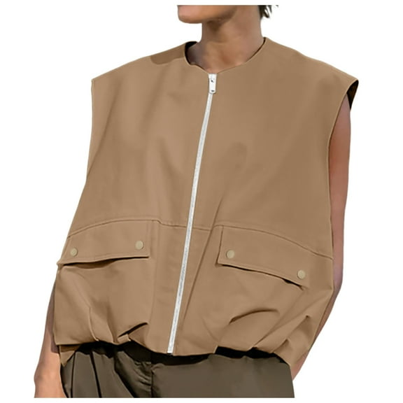 Women's Fashion Sleeveless Pocket Cardigan - Wide Songma, Solid Color, Zipper Coat, Casual Loose Fit