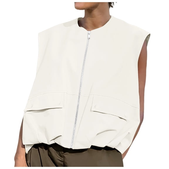 Women's Fashion Sleeveless Pocket Cardigan - Wide Songma, Solid Color, Zipper Coat, Casual Loose Fit