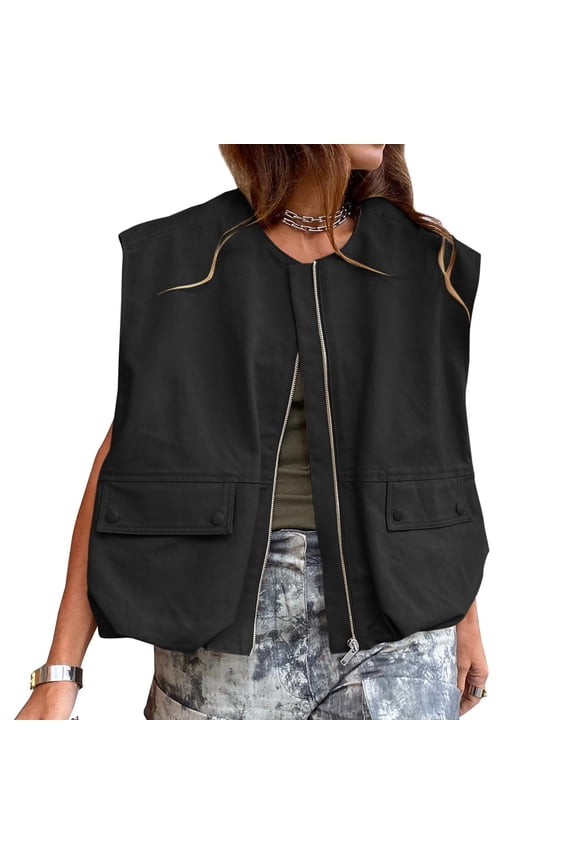 Women's Fashion Sleeveless Pocket Wide Songma Solid Color Cardigan Zipper Fashion Coat Long Kimonos for Women Pretty Tonight Sweaters Knit Sweater Open Women S Cardigan Sweaters Summer Cover up