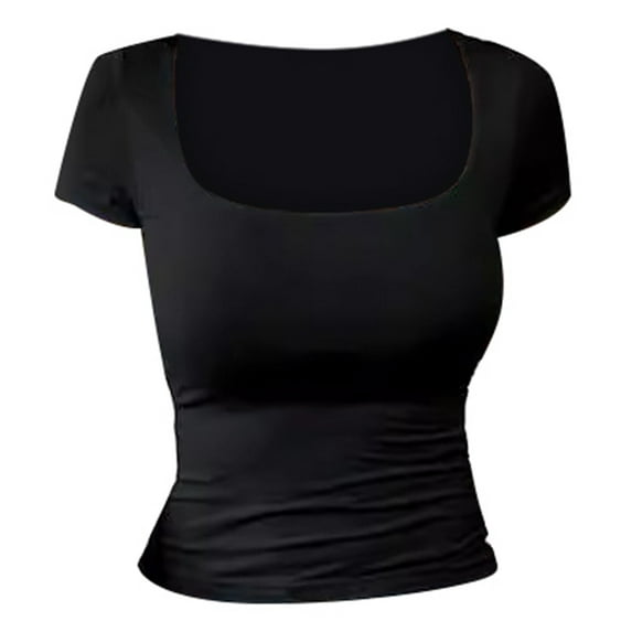 Women's Fashion Slim Fit U Neck Casual Basic Tee Soft Comfortable Short Sleeve T-Shirt for Everyday Wear Stylish Solid Color Top
