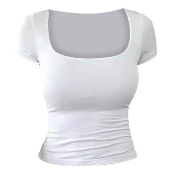 Women's T-Shirts Fashion Slim U Neck Short Sleeved Casual Solid Color Top for Everyday Wear