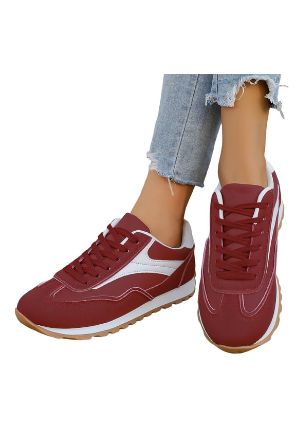 Women's Fashion Slip On Sneakers Retro Classic Trainers Casual Lace Up Stylish Tennis Shoes Non Slip Running Shoes Red Size 9.5