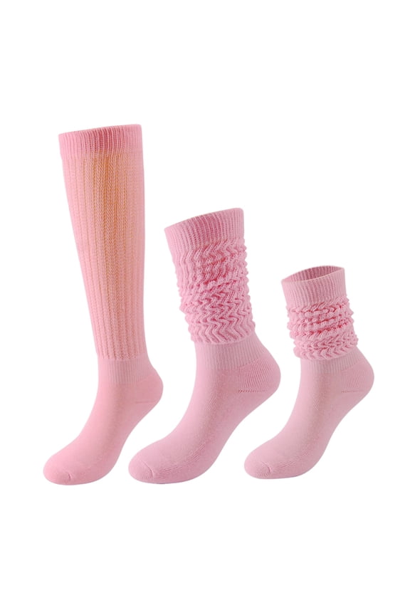 Women's Fashion Slouch Socks, Extra Long Loose Knit Heavy Weight Cotton Socks, Retro Style Chunky Crew Socks for Boots, Multi-Pack, Pink, One Size