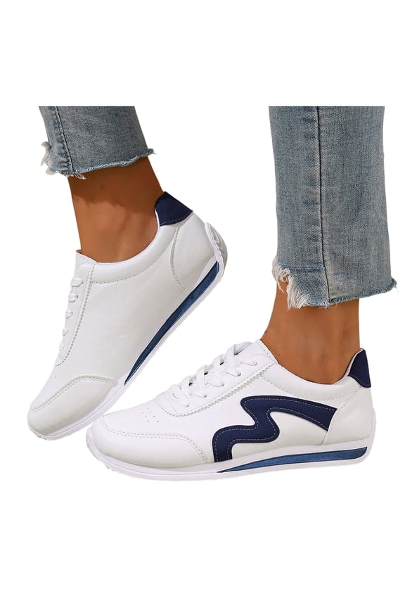 Women's Fashion Sneakers Classic Retro Color Block Antislip Walking Shoes Trainers Skate Shoes Casual Low Top Tennis Shoes Blue Size 8.5