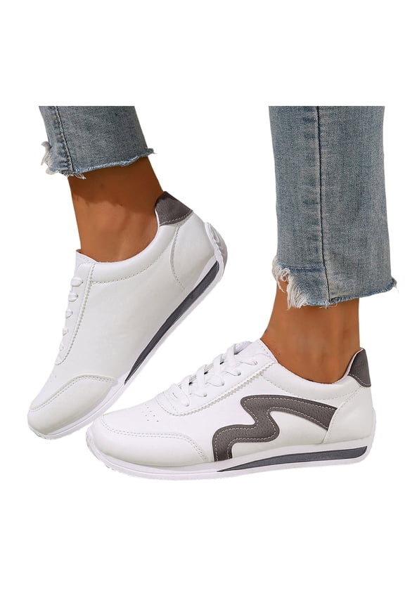 Women's Fashion Sneakers Classic Retro Color Block Antislip Walking Shoes Trainers Skate Shoes Casual Low Top Tennis Shoes Gray Size 9.5