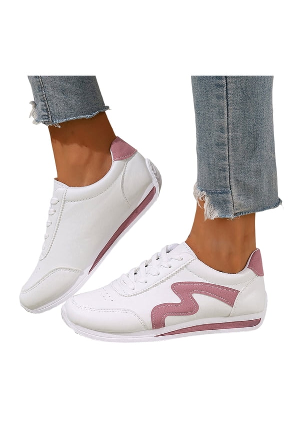 Women's Fashion Sneakers Classic Retro Color Block Antislip Walking Shoes Trainers Skate Shoes Casual Low Top Tennis Shoes Pink Size 9.5